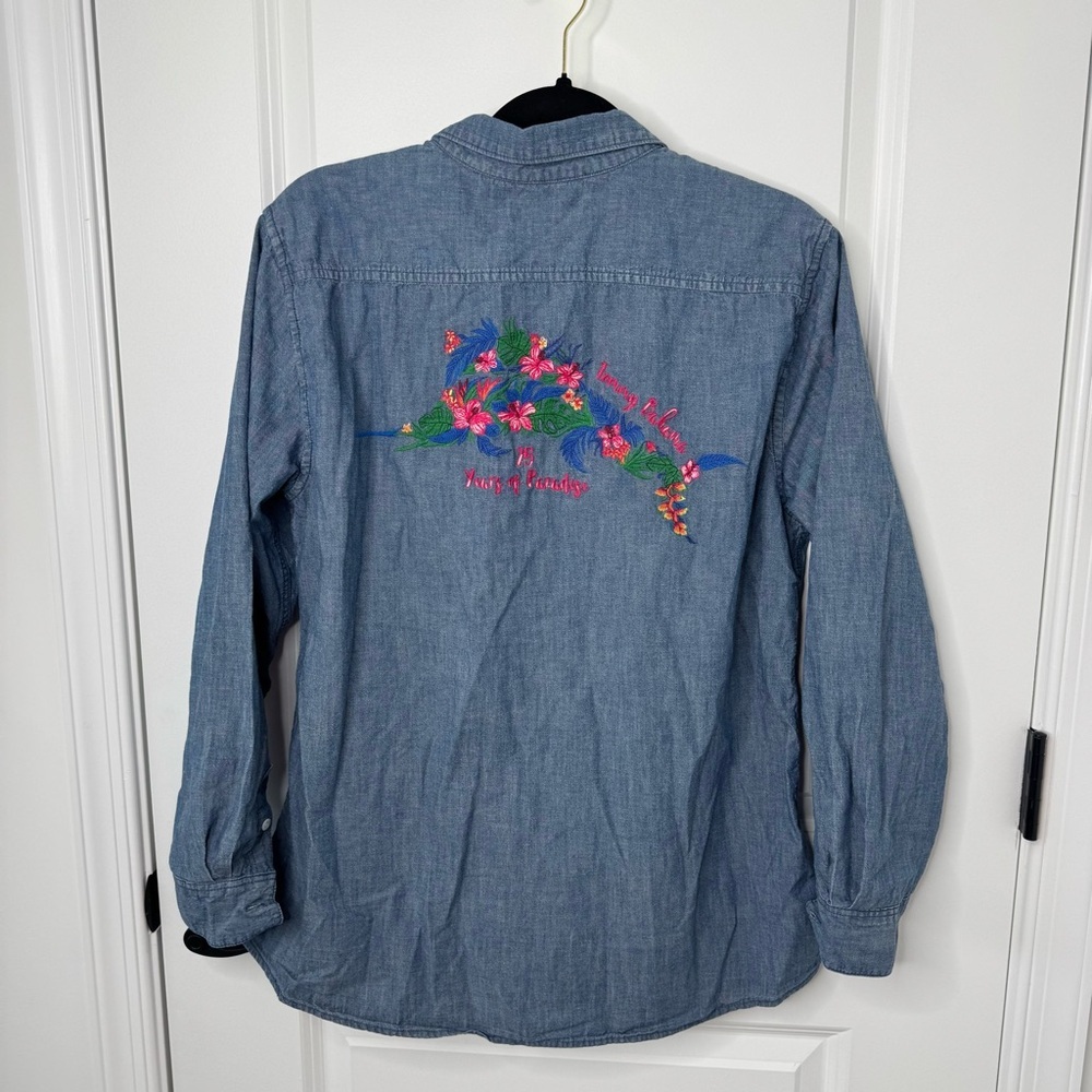 Tommy Bahama 25 years of paradise Embroidered cotton linen button down Shirt L